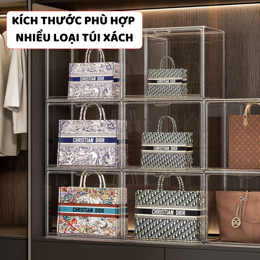 Hộp Trong Suốt Enoda Home, Hộp Trưng Bày Túi Xách, Hộp Đựng Túi Cửa Nam Châm Chống Bụi, Xếp Chồng Nhiều Tầng HTS020