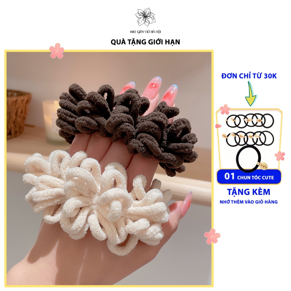 Dây buộc tóc scrunchies phong cách hàn quốc, dây chun cột tóc màu nâu, đen, trắng