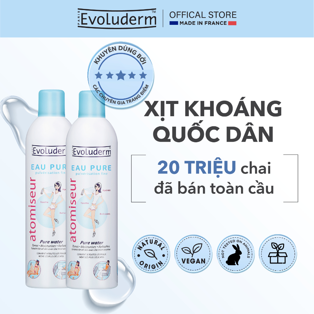 Ảnh Bộ 2 Xịt khoáng dưỡng da cấp ẩm Evoluderm Atomiseur Eau Pure 400ml/chai 1
