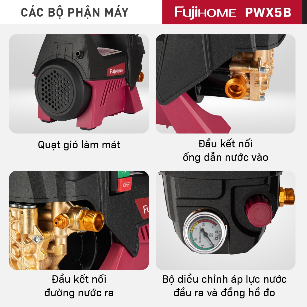 Máy xịt rửa FUJIHOME áp lực cao, máy phun xịt rửa chỉnh áp lực nước xịt rửa ô tô, xe máy, nhà cửa