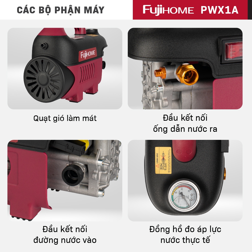 Máy xịt rửa FUJIHOME mô tơ cảm ứng từ, áp lực cao giúp rửa ô tô, xe máy, tưới cây pressure washer