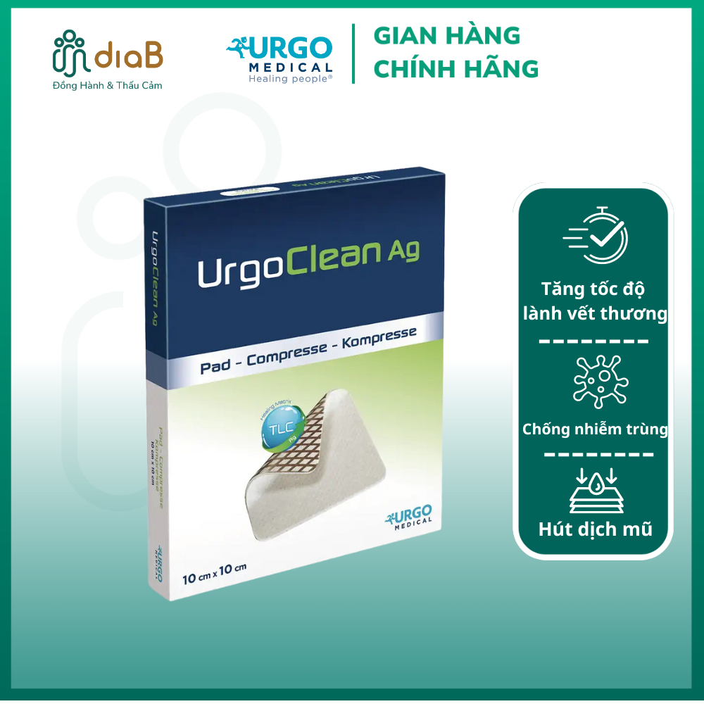 Băng gạc lớn chứa ion bạc Urgoclean Ag 10cm x10cm chống nhiễm khuẩn ...