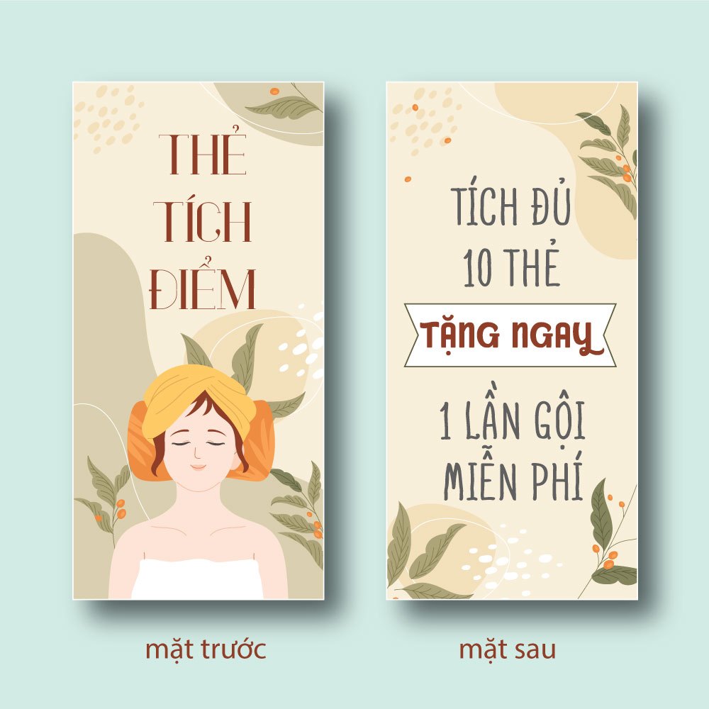 100 Thẻ tích điểm gội đầu,  Tích 10 thẻ tặng 1 lần miễn phí, Kích thước 3x6cm