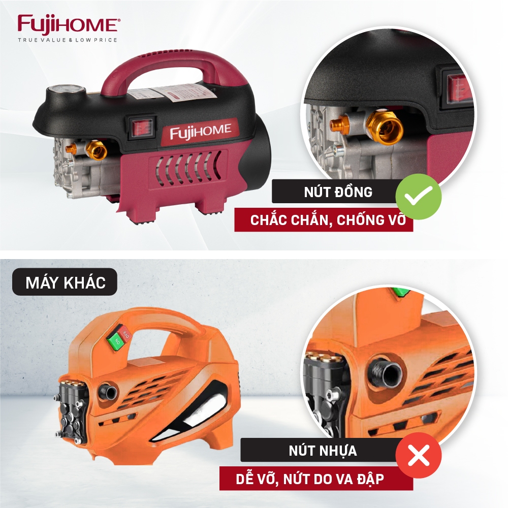 Máy xịt rửa FUJIHOME mô tơ cảm ứng từ, áp lực cao giúp rửa ô tô, xe máy, tưới cây pressure washer