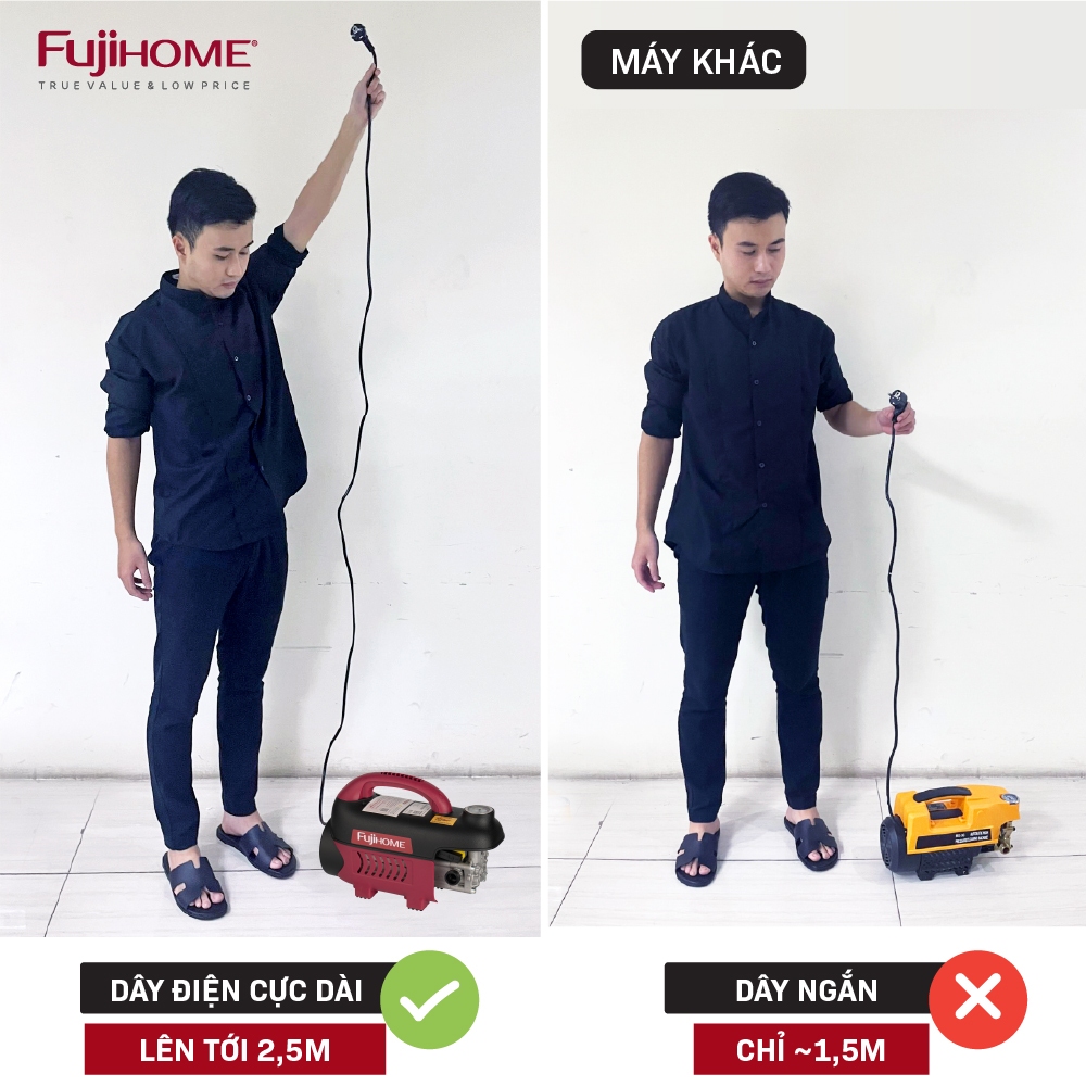 Máy xịt rửa FUJIHOME mô tơ cảm ứng từ, áp lực cao giúp rửa ô tô, xe máy, tưới cây pressure washer