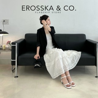 Erosska Kya - Giày sandal cao gót nữ mũi vuông quai đan phong cách đơn giản màu đen cao 6cm - EB072