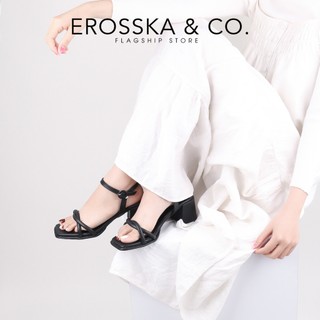 Erosska Kya - Giày sandal cao gót nữ mũi vuông quai đan phong cách đơn giản màu đen cao 6cm - EB072