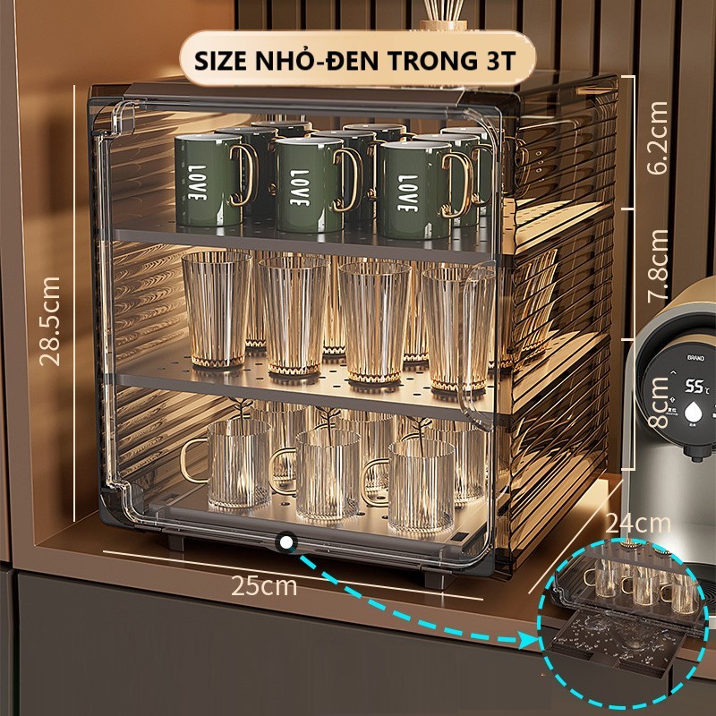 YTC- Kệ Đựng Ly Cốc, Bình Sữa, Tủ Đựng Mỹ Phẩm Để Bàn Bằng Acrylic Trong Suốt Chống Bụi sang trọng