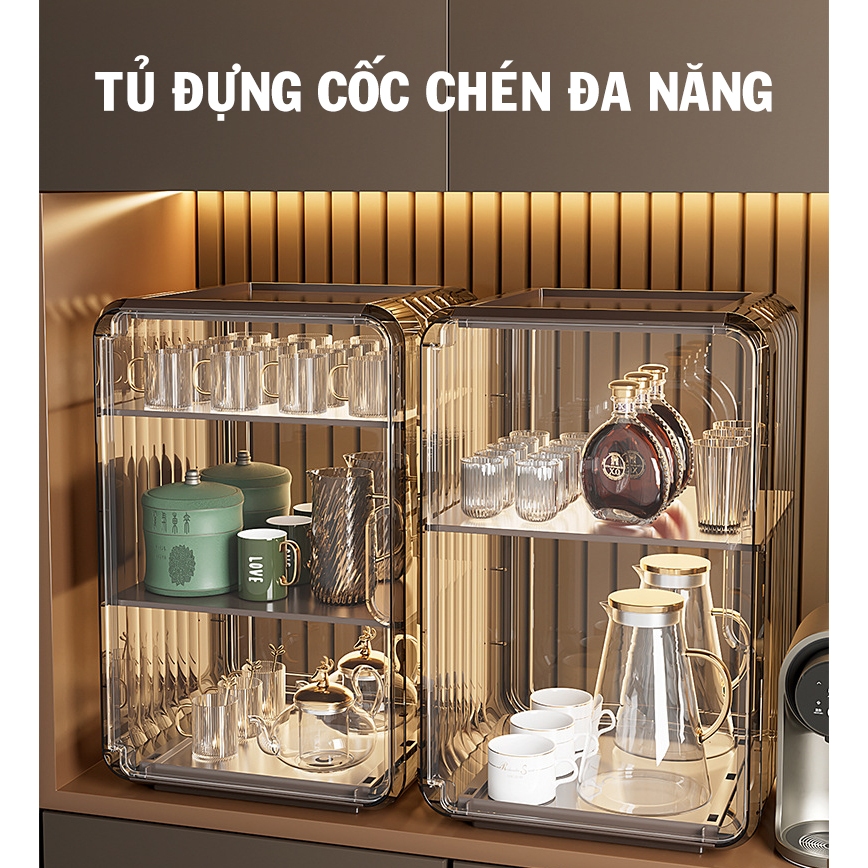 YTC- Kệ Đựng Ly Cốc, Bình Sữa, Tủ Đựng Mỹ Phẩm Để Bàn Bằng Acrylic Trong Suốt Chống Bụi sang trọng