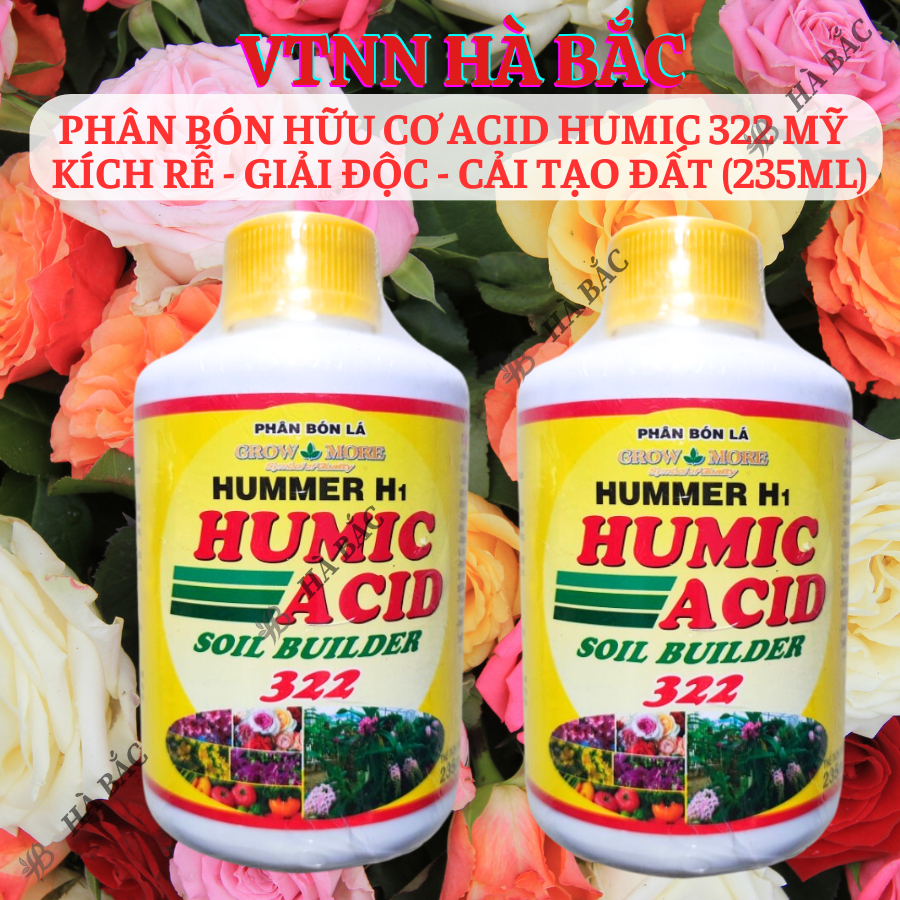 Phân Bón Hữu Cơ Acid Humic 322 Vàng Mỹ - Kích Rễ - Giải Độc - Cải Tạo Đất (Chai 235ml)