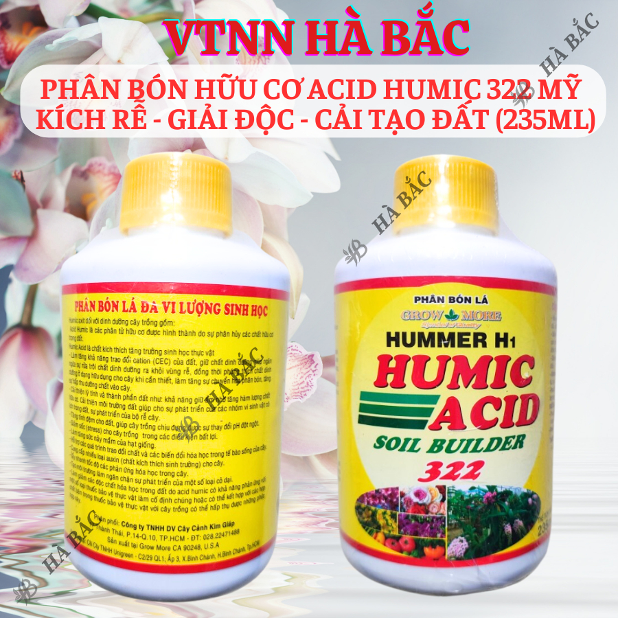 Phân Bón Hữu Cơ Acid Humic 322 Vàng Mỹ - Kích Rễ - Giải Độc - Cải Tạo Đất (Chai 235ml)