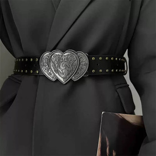 Thắt Lưng Da Y2K Bl11 đính đinh tán dây 3.8cm Khoá Double Hearts trái tim cao cấp Unisex phong cách Street Style