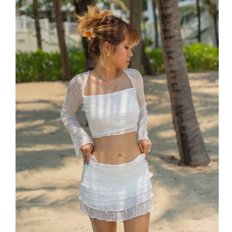 SALE 99K - Set ren trắng áo váy nữ đi biển nhẹ nhàng Daphne | 𝐛𝐚𝐧𝐚𝐧𝐚𝐛𝐮