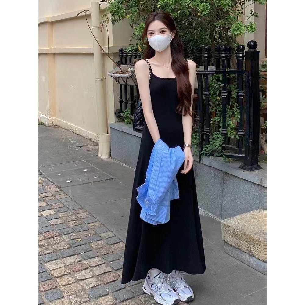Đầm váy maxi 2 dây mùa hè ôm body kiểu dáng basic chất liệu thun co giãn hàng QC XIMIMI SP164