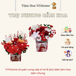 TRỤ NHUNG CẮM HOA TẾT KẼM NHUNG