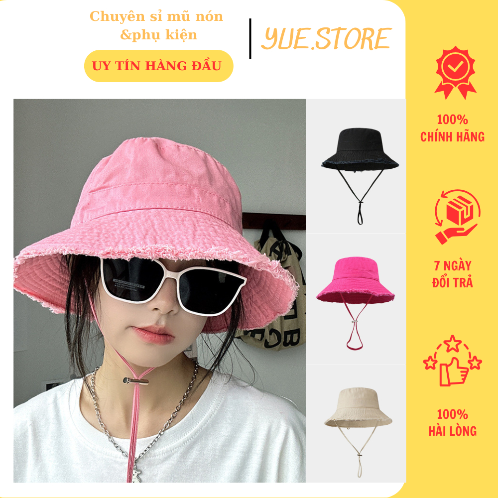 Mũ bucket vải cotton tua rua viền rách, có dây rút điều chỉnh,mũ nơ, mũ ...