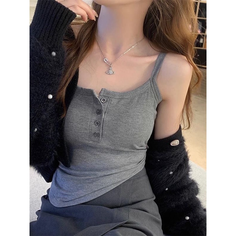 [KÈM MÚT NGỰC] áo hai dây phối cúc trước kèm mút ngực trong dáng ôm vạt bầu áo tank top 2 dây hottrend A191 SUTANO | BigBuy360 - bigbuy360.vn