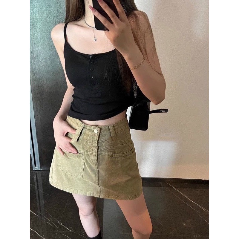 [KÈM MÚT NGỰC] áo hai dây phối cúc trước kèm mút ngực trong dáng ôm vạt bầu áo tank top 2 dây hottrend A191 SUTANO | BigBuy360 - bigbuy360.vn