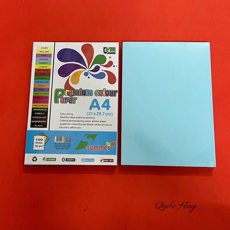 BÌA GIẤY MÀU A4 ĐL160 SUMMER, TẬP 100 TỜ - VPP QUỐC HUY.
