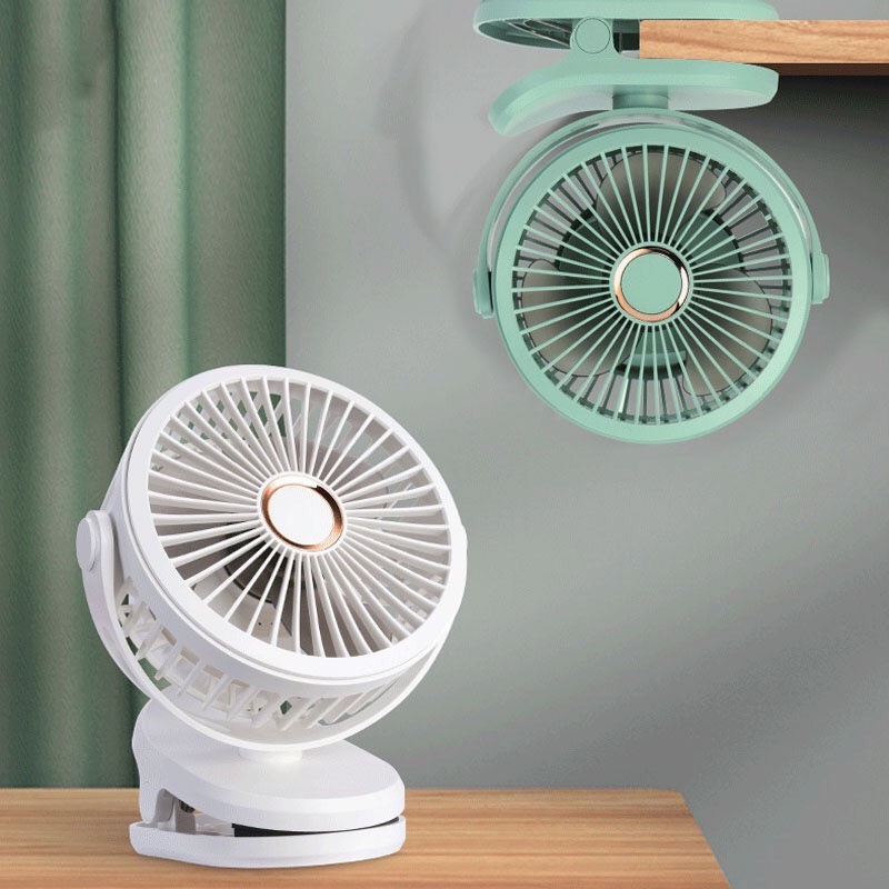 sạc và Pin tích điện)Quạt tích điện mini để bàn - Quạt kẹp bàn xoay 360 (Kèm dây