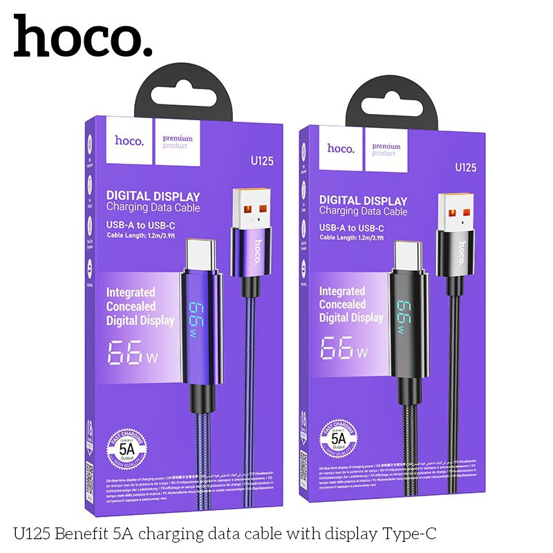Dây Cáp sạc nhanh U125 Hoco, có hiển thị đèn led khi sạc