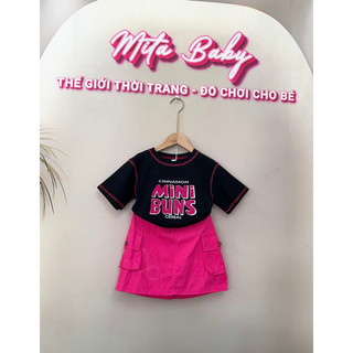 [14-28kg] Set chân váy túi hộp và áo cotton cá tính SÀNH ĐIỆU - Váy bé gái mùa hè - áo thun cộc tay chân váy kaki mềm