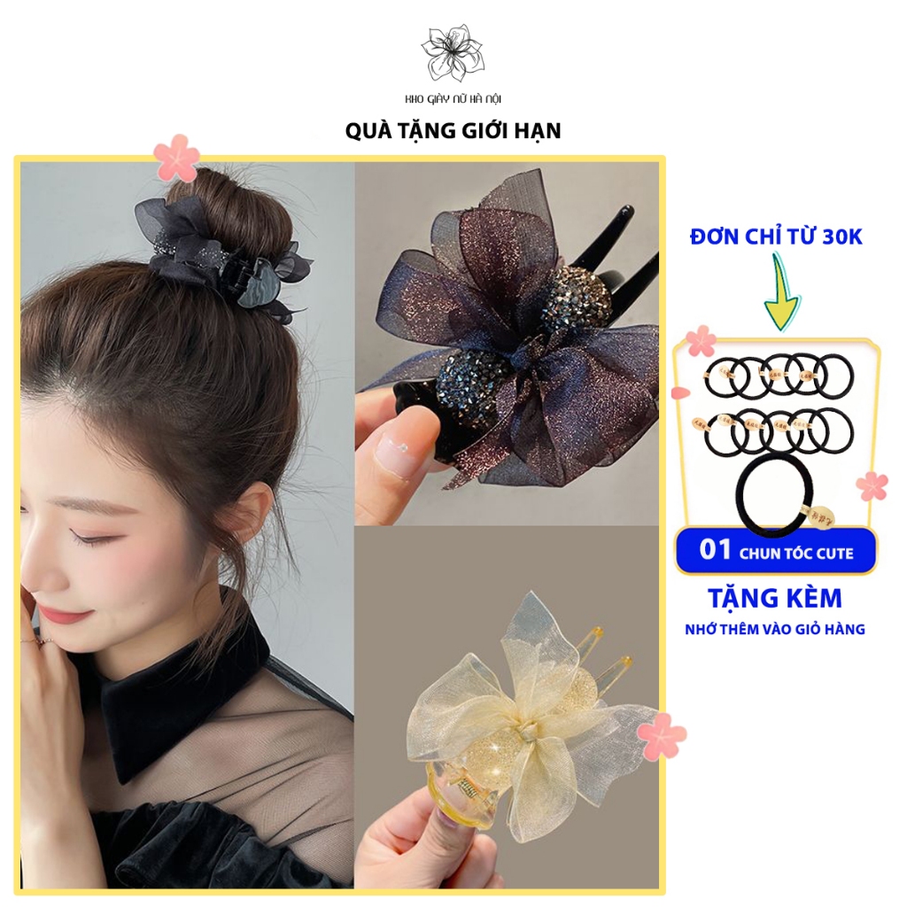 Kẹp tóc càng cua gắn đá lấp lánh đính nơ cánh bướm phong cách mới sang chảnh nổi bật siêu chắc chắn