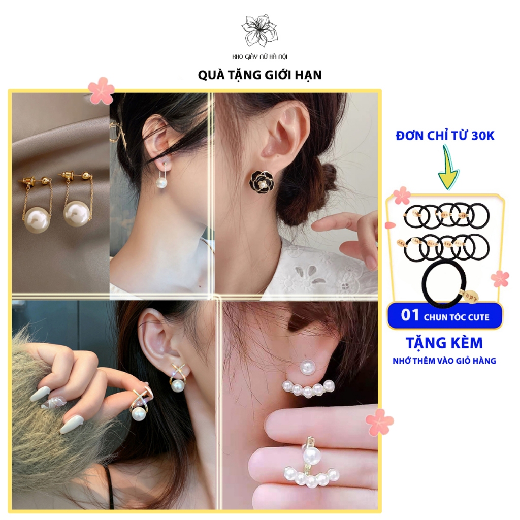 Bông tai, khuyên tai ngọc trai đính đá nhân tạo phụ kiện cô dâu đi tiệc phụ kiện cao cấp phong cách hàn quốc