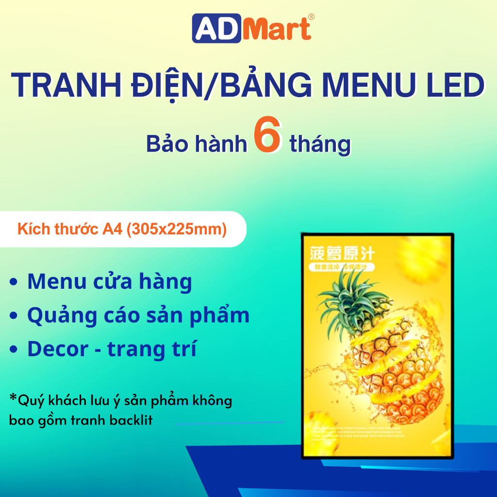 Bảng hộp đèn led menu A4 | Hộp đèn led quảng cáo | Tranh điện siêu mỏng ...