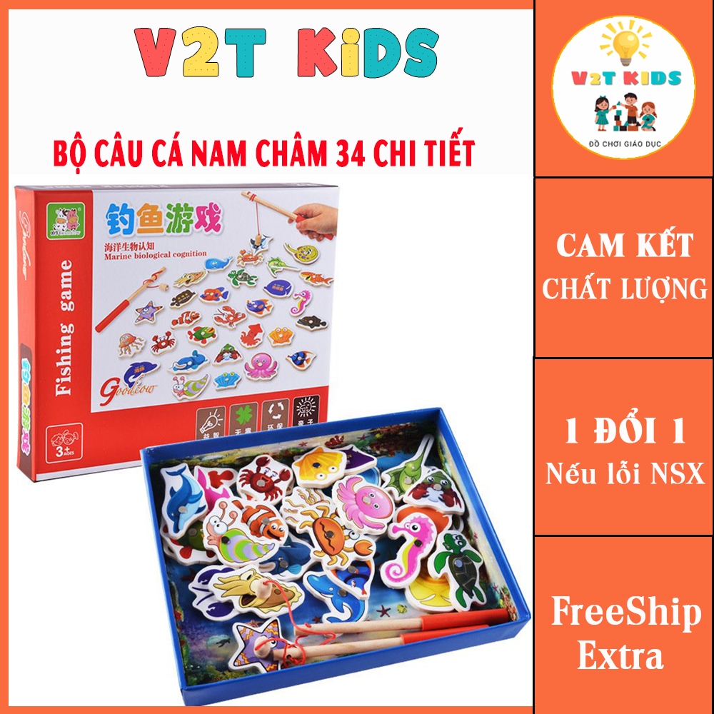 Bộ đồ chơi câu cá nam châm gỗ