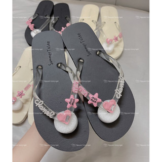 Dép tông xỏ ngón nữ NGATODER gắn charm tim sang chảnh chuẩn qc túi zip xịn xò