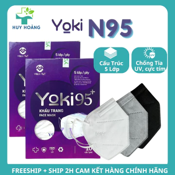 Khẩu trang N95 Yoki 5 lớp 10 hộp 100 cái , Khẩu trang N95 kháng khuẩn, lọc bụi mịn PM2.5 Chính hãng
