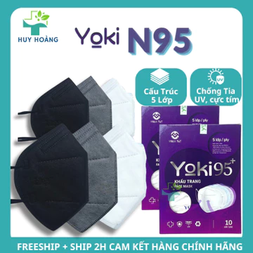 [10 hộp 100 cái] Khẩu trang N95 Yoki 5 lớp kháng khuẩn bản hộp, lọc bụi mịn PM2.5 hàng chính hãng