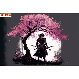 Tranh Nhật Bản Samurai AI mới dán tường Lụa kim sa tặng kèm keo và dụng cụ dán