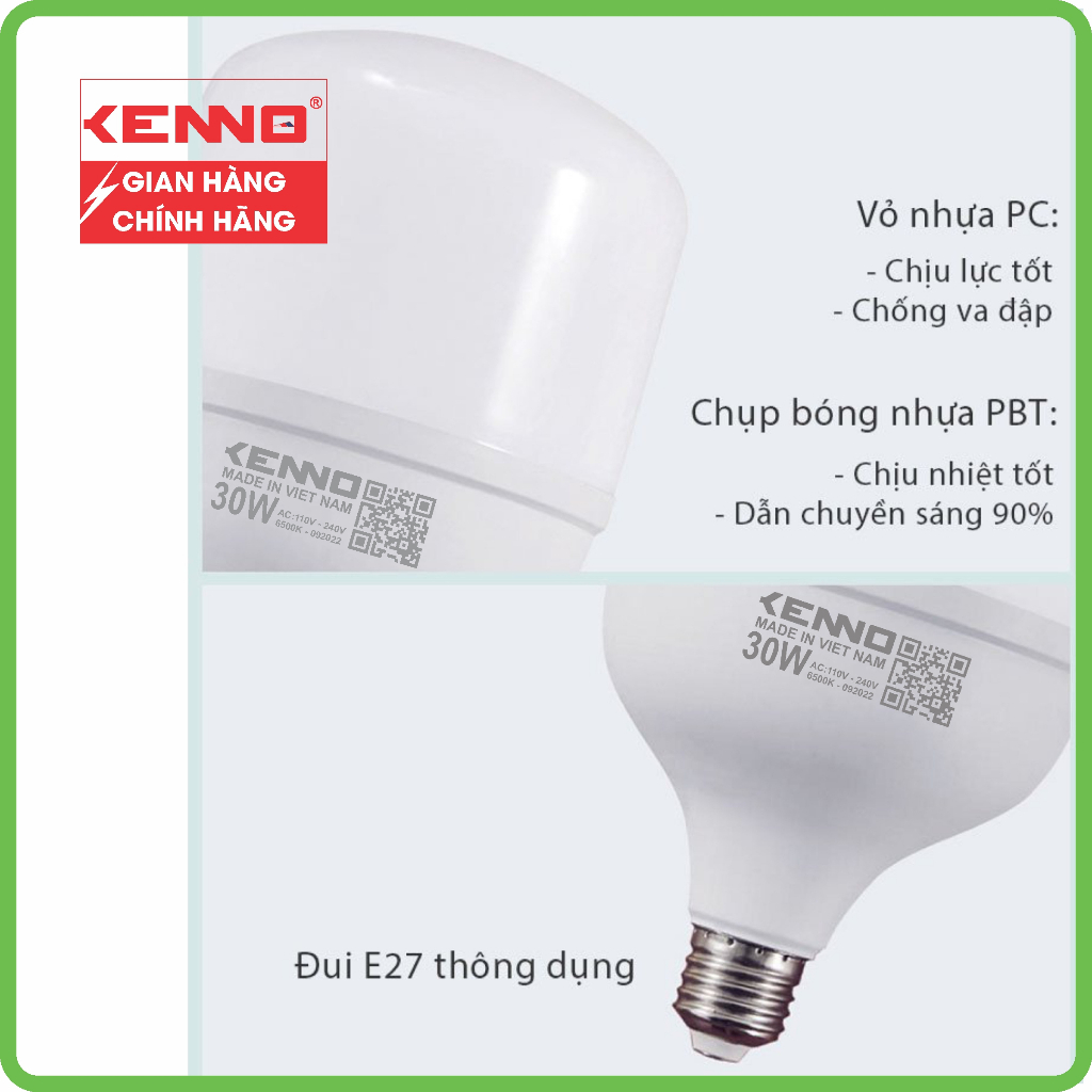 Đèn led bulb trụ nhôm kín nước Kenno tiết kiệm điện siêu sáng chống nước ngoài trời từ 15W đến 50W