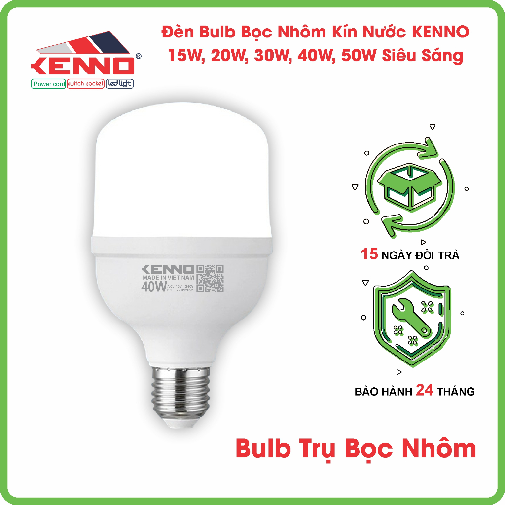 Đèn led bulb trụ nhôm kín nước Kenno tiết kiệm điện siêu sáng chống nước ngoài trời từ 15W đến 50W