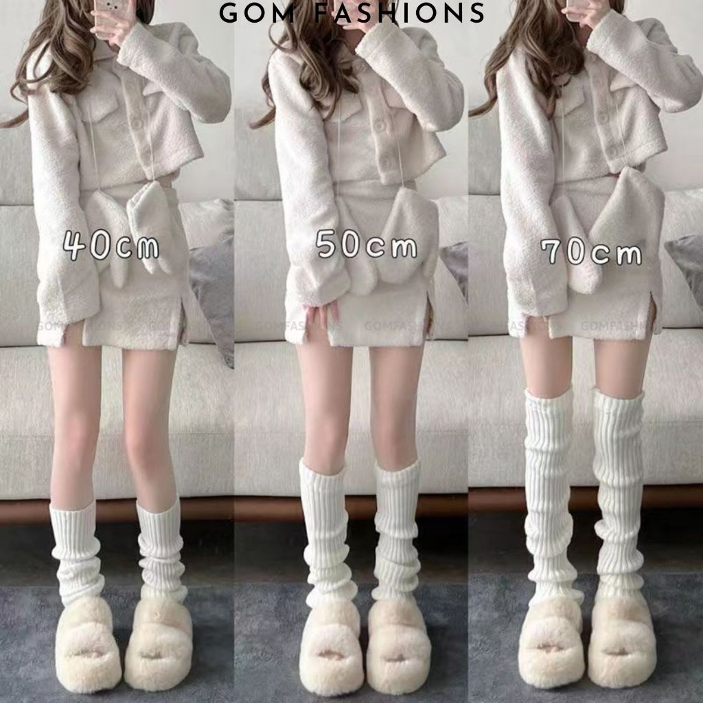 Tất ống chân phong cách y2k dệt kim GOMTAT, vớ len nữ lolita mang giày búp bê, mary jane – HOT-2501