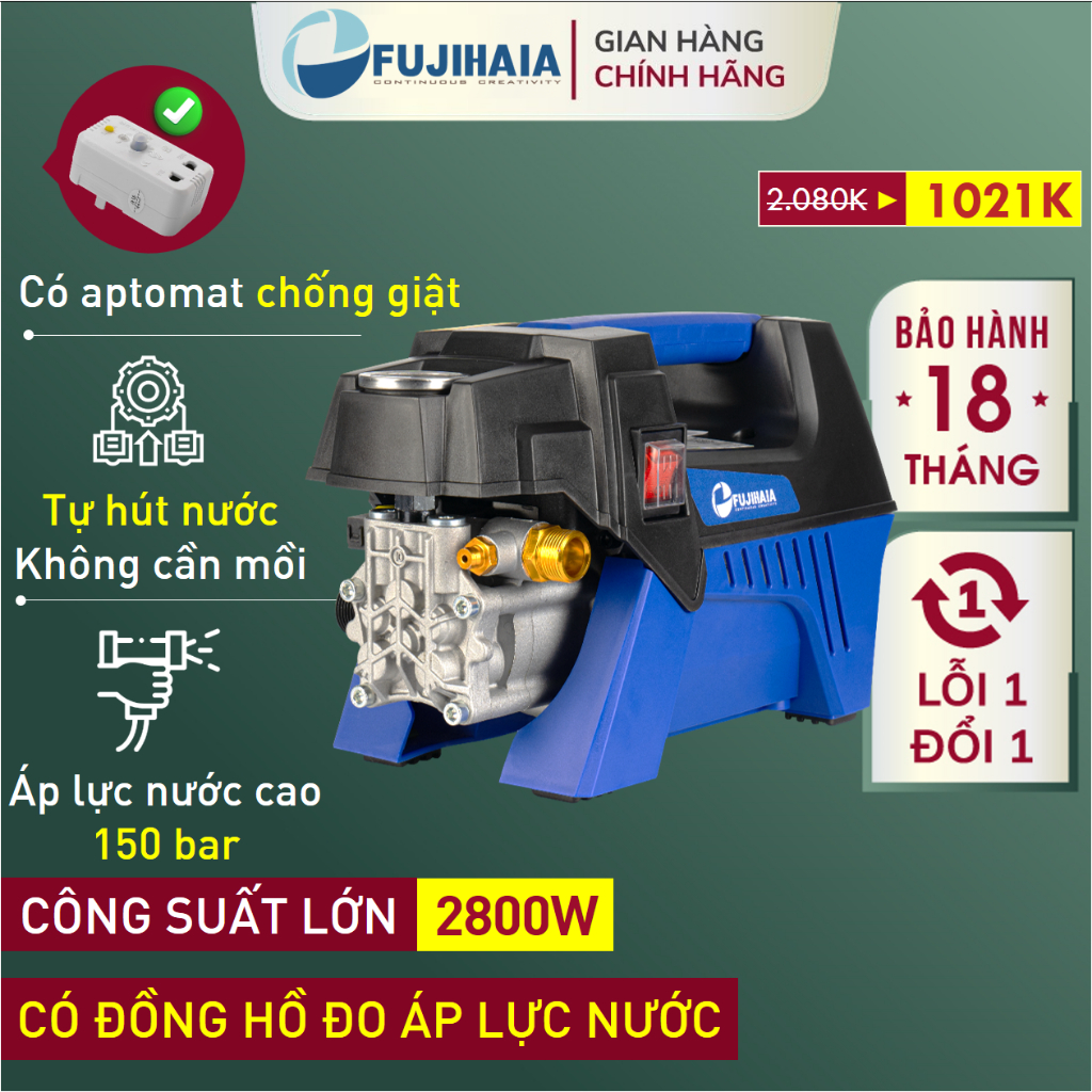 Máy Xịt Rửa Xe cao áp, máy phun xịt rửa điều chỉnh bơm tăng áp lực nước chống giật
