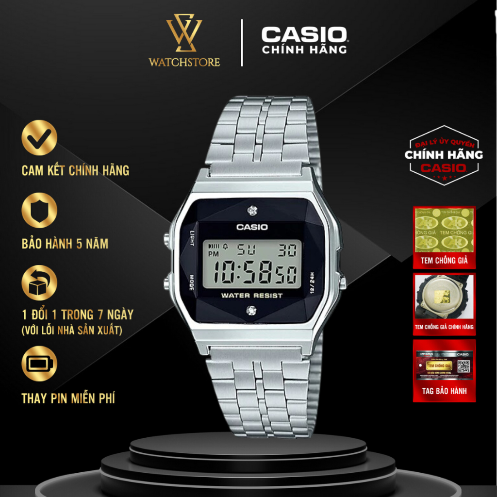 Đồng Hồ Casio Nam Dây Thép Đính Kim Cương Thật A159WGED giá tốt