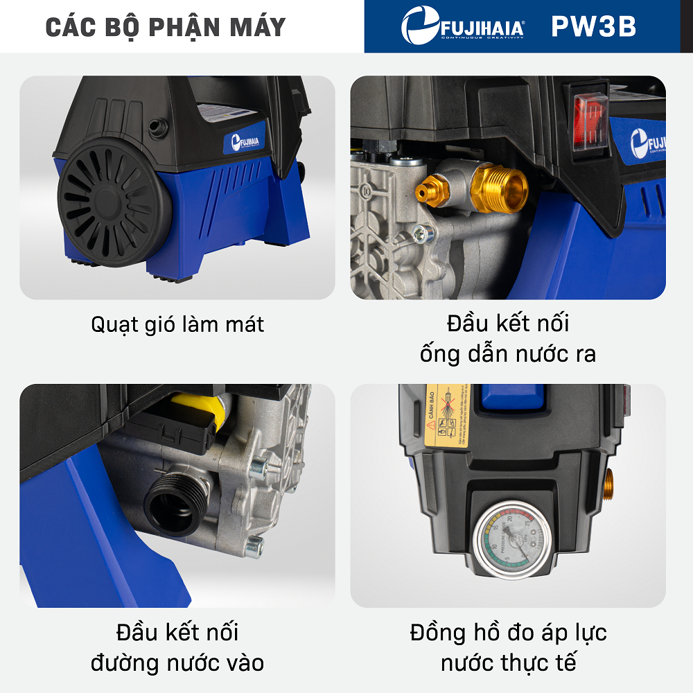 Máy rửa xe mô tơ cảm ứng từ áp lực cao FUJI, bơm tăng áp lực nước chống giật rửa xe sạch