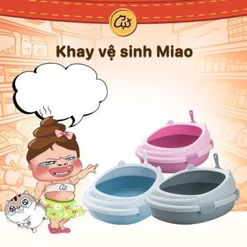 Khay vệ sinh cho mèo, thau đựng cát vệ sinh cho mèo có kèm xẻng hình tai mèo xinh xắn 2 size L-XL