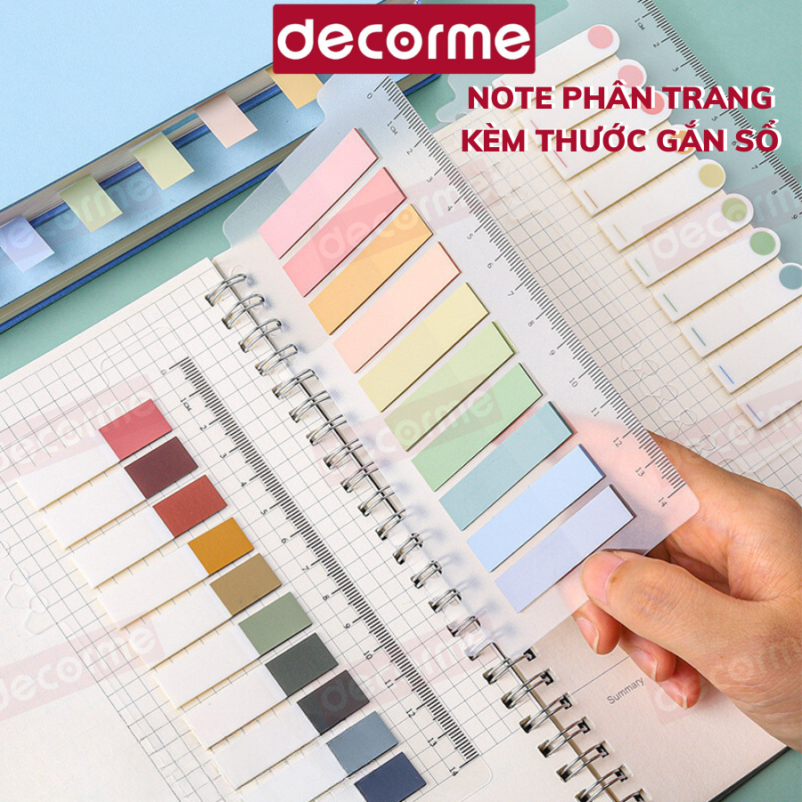 Decorme Giấy nhớ ghi chú sticky note Marker kèm THƯỚC phân trang gắn sổ ...