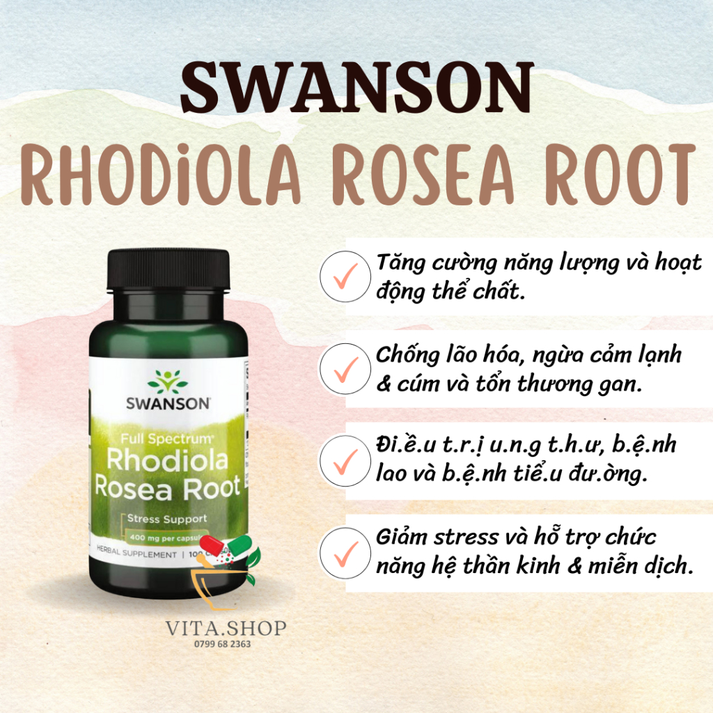 Swanson Full Spectrum Rhodiola Rosea Root 400mg - Viên uống hỗ trợ giảm ...