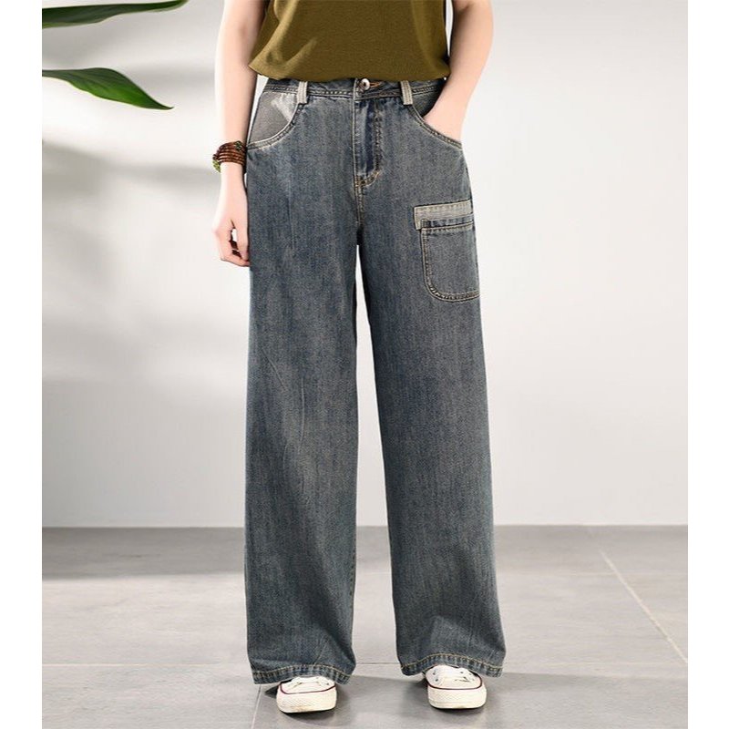 Quần Jeans nữ JENI 1172, quần Jeans ống xuông phối túi trước cá tính thời trang, quần Jeans phong cách Hàn Quốc