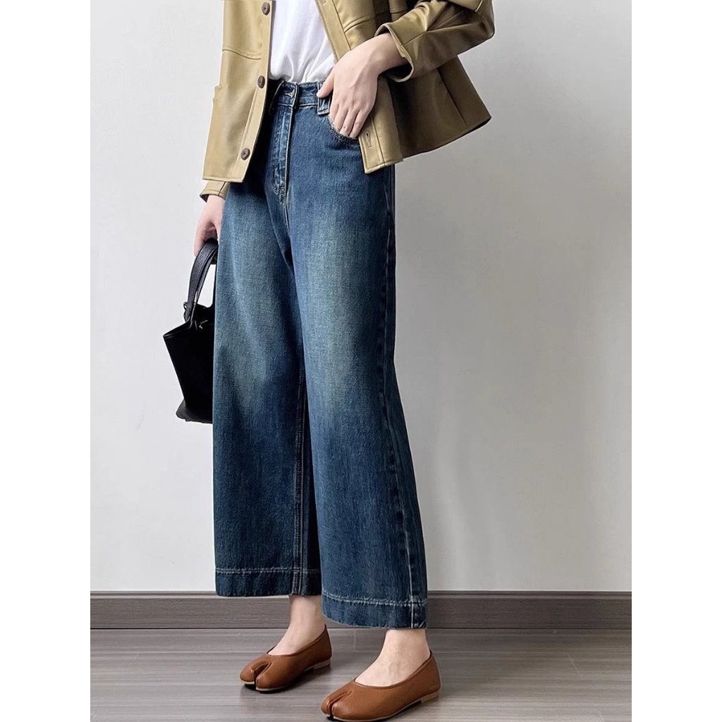 Quần Jeans nữ, quần Jeans 9 tấc ống xuông trơn màu quần jeans mài đùi hiện đại, thanh lịch phong cách Hàn Quốc JENI 1175