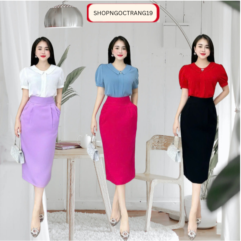 Chân Váy Bút Chì Dáng Dài Bản Cạp To Sang Chảnh Che Khuyết Điểm Tốt Có Túi 2 Bên_2 Lớp_75cm_SHOPNGOCTRANG19_CV05