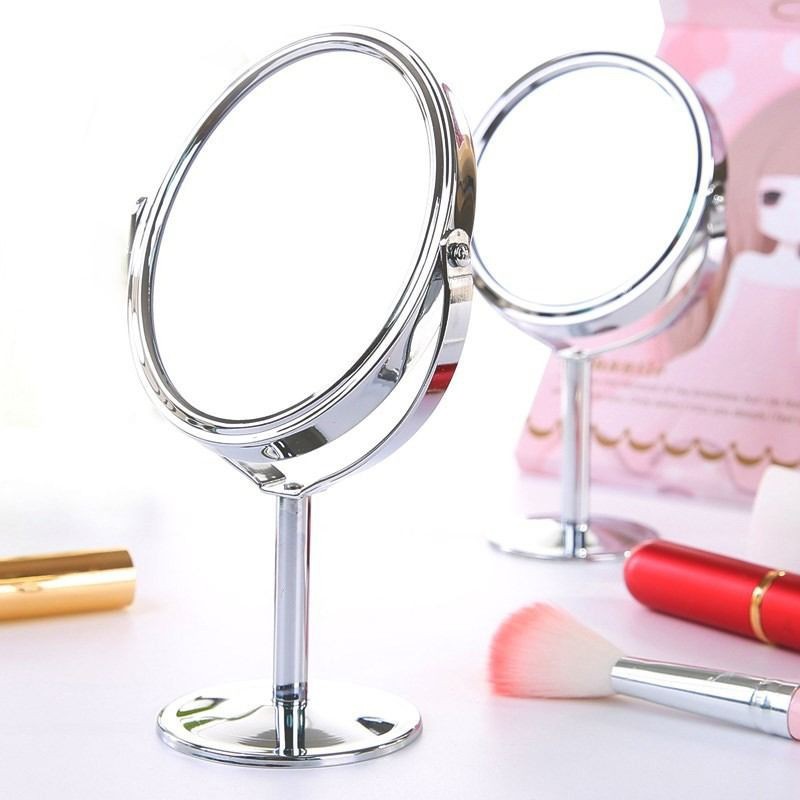 Gương mini trang điểm để bàn văn phòng 2 mặt có phóng to xoay 360 độ bằng inox | BigBuy360 - bigbuy360.vn