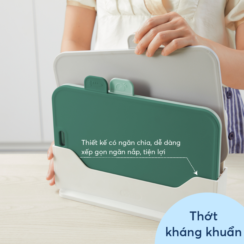 Bộ 4 Thớt nhựa đa năng Yoko inochi chất liệu nhựa PP có ion Bạc Ag+ kháng khuẩn, có hộp bảo quản