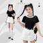 Áo kiểu nữ cổ tròn phối ren đính nơ ngắn tay form vừa chất cotton mát phong cách tiểu thư basic AK01