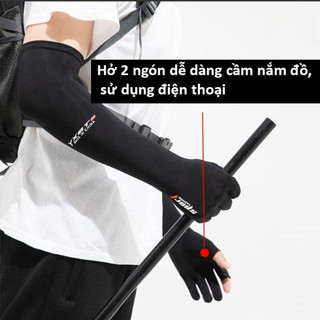 Bao tay chống nắng, găng tay chống nắng nam dài Sport hở ngón chống tia UV UPF50+ vải lụa cao cấp